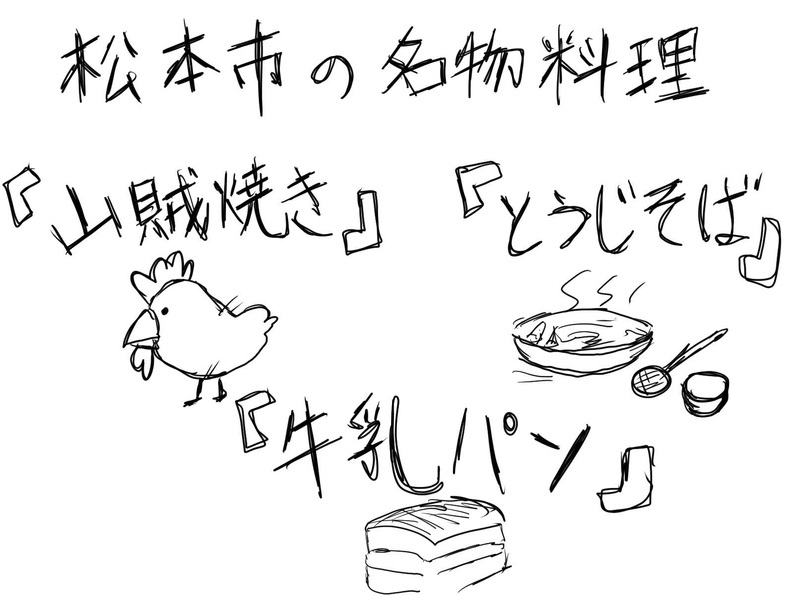 松本市の名物料理「山賊焼き」「とうじそば」「牛乳パン」